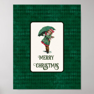 Cute Vintage Christmas Girl Holiday Poster