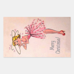 Cute Vintage Christmas Girl Rectangular Sticker