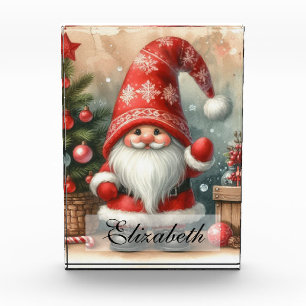 Cute Vintage Christmas Gnomes Watercolor Art Photo Block