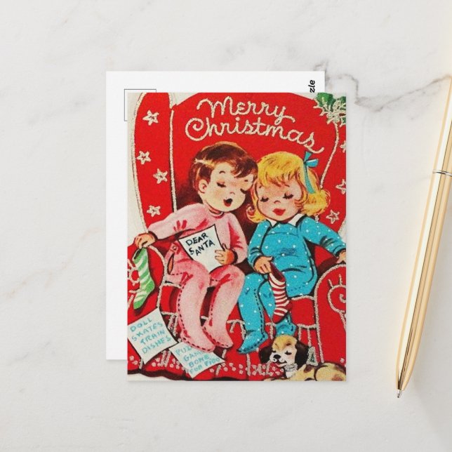 cute vintage Christmas kids Postcard (Front/Back In Situ)