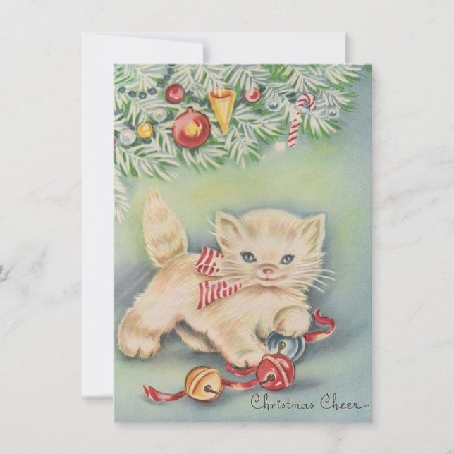Cute Vintage Christmas kitten Holiday Card (Front)
