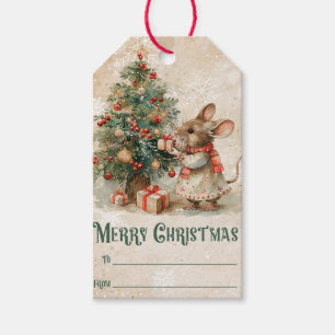 Cute Vintage Christmas Mouse/Tree Gift Tags