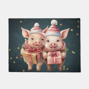 Cute vintage Christmas Pigs Doormat