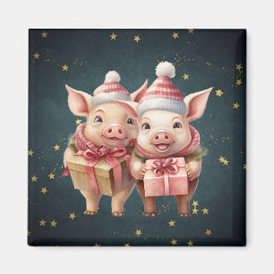 Cute vintage Christmas Pigs Magnet