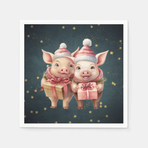 Cute vintage Christmas Pigs Napkin