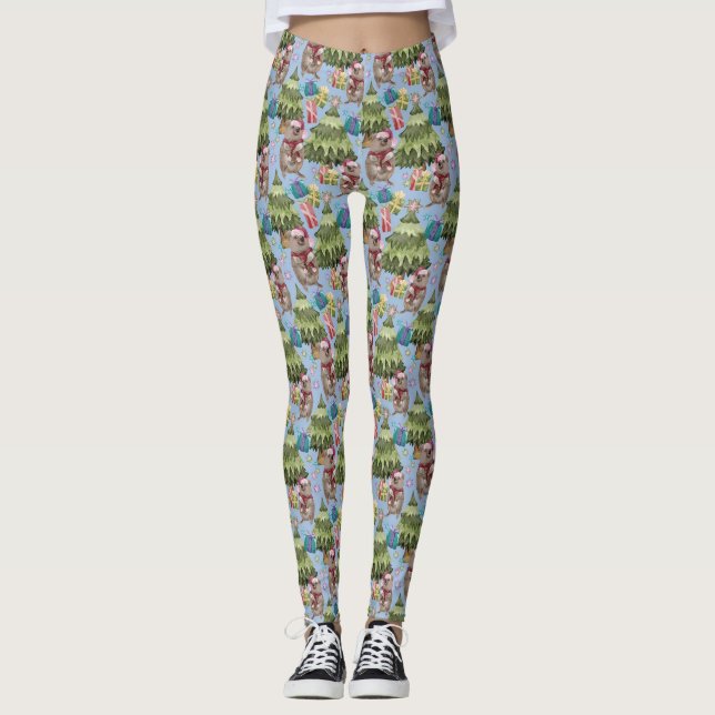 Cute Vintage Christmas Quokka Leggings (Front)