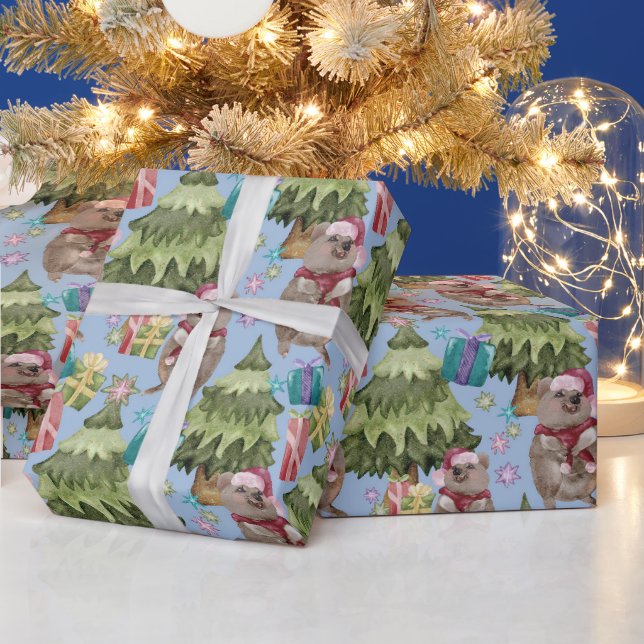 Cute Vintage Christmas Quokka Wrapping Paper (Holidays)