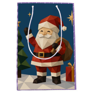 Cute Vintage Christmas Santa Claus Holiday Gift Ba Medium Gift Bag