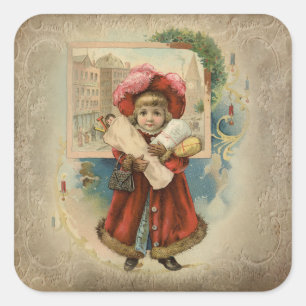 Cute Vintage Christmas Shopper  Square Sticker