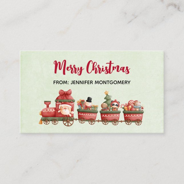 Cute Vintage Christmas Train with Toys Business Card (Front)