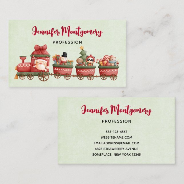 Cute Vintage Christmas Train with Toys Business Card (Front/Back)