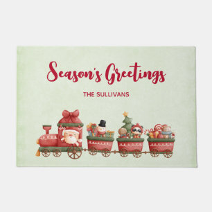 Cute Vintage Christmas Train with Toys Doormat