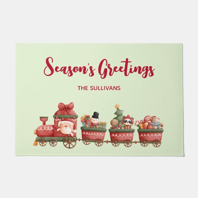 Cute Vintage Christmas Train with Toys Doormat (Front)