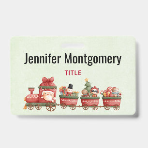 Cute Vintage Christmas Train with Toys ID Badge