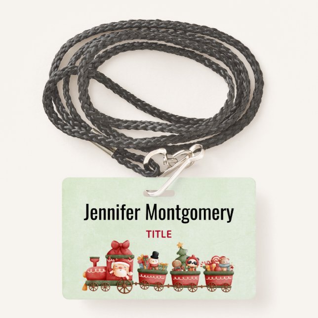 Cute Vintage Christmas Train with Toys ID Badge (Front with Lanyard)
