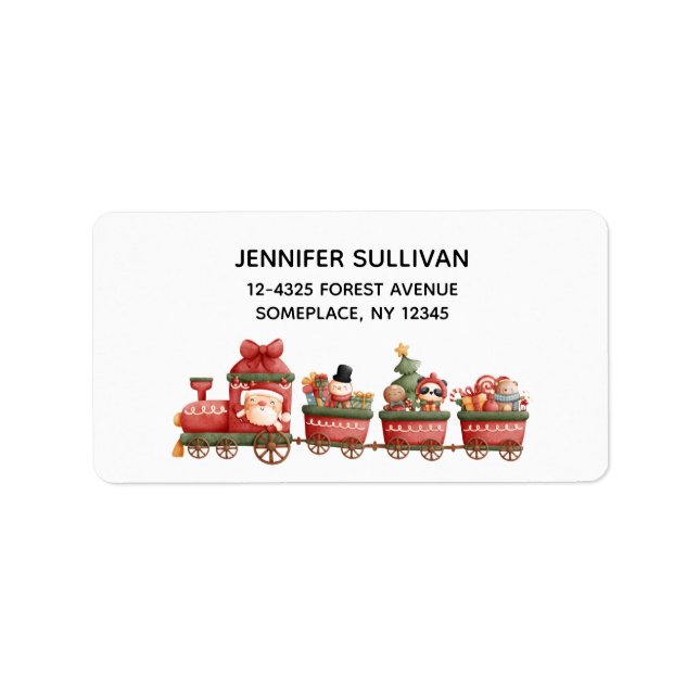 Cute Vintage Christmas Train with Toys Label (Front)