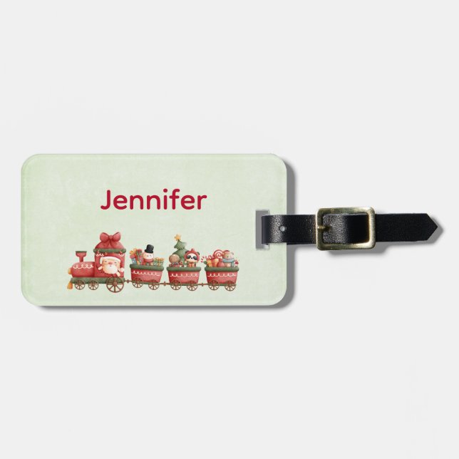Cute Vintage Christmas Train with Toys Luggage Tag (Front Horizontal)