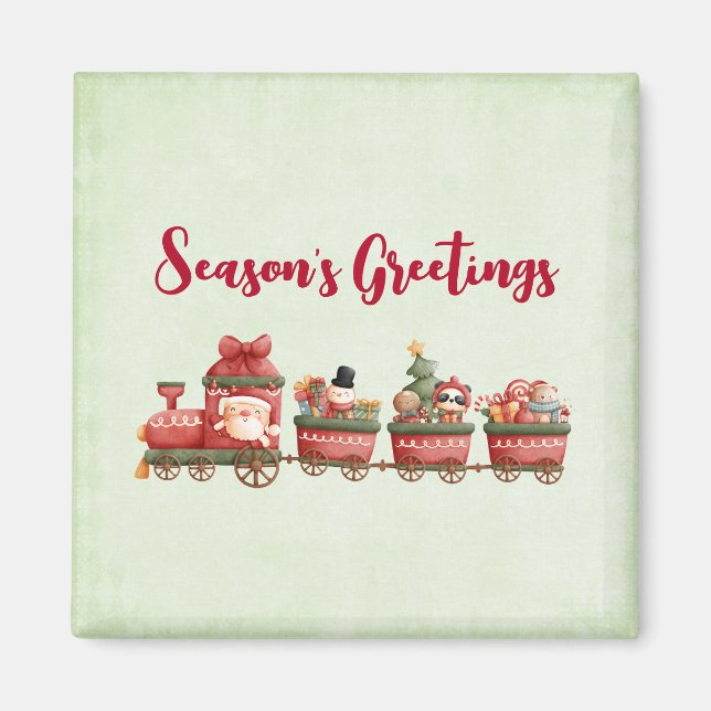 Cute Vintage Christmas Train with Toys Magnet (Front)