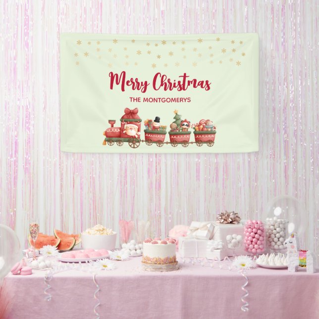 Cute Vintage Christmas Train with Toys Xmas Banner (Party)