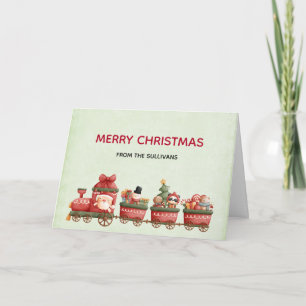 Cute Vintage Christmas Train with Toys Xmas Card