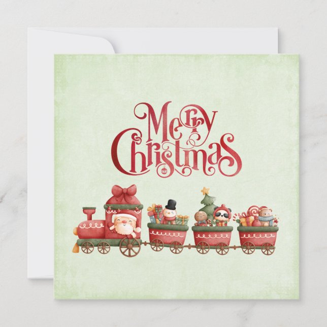 Cute Vintage Christmas Train with Toys Xmas Card (Front)