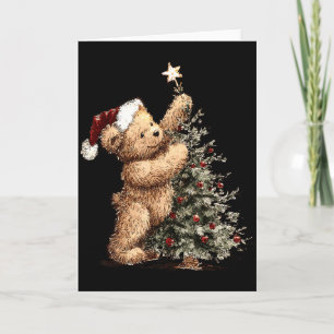 Cute Vintage Christmas Tree And Teddy Bear Santa H Card