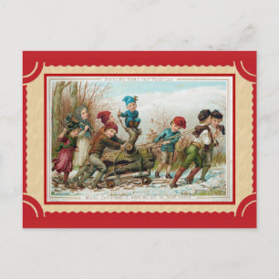Cute Vintage Christmas Yule Log Postcard