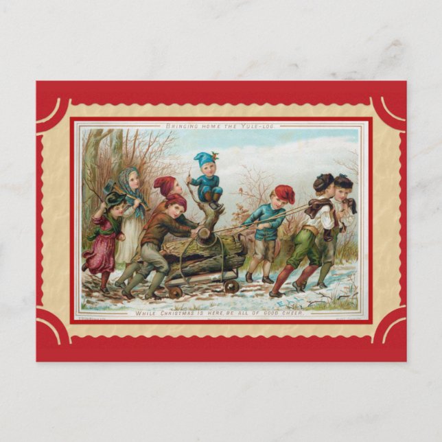 Cute Vintage Christmas Yule Log Postcard (Front)