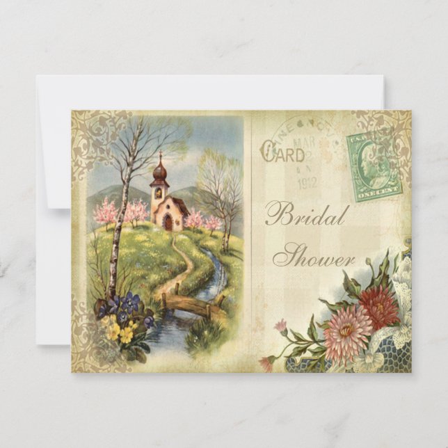 Cute Vintage Church Bridal Shower Invitation (Front)