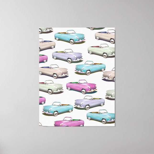 Cute vintage classic cars pattern canvas print (Front)