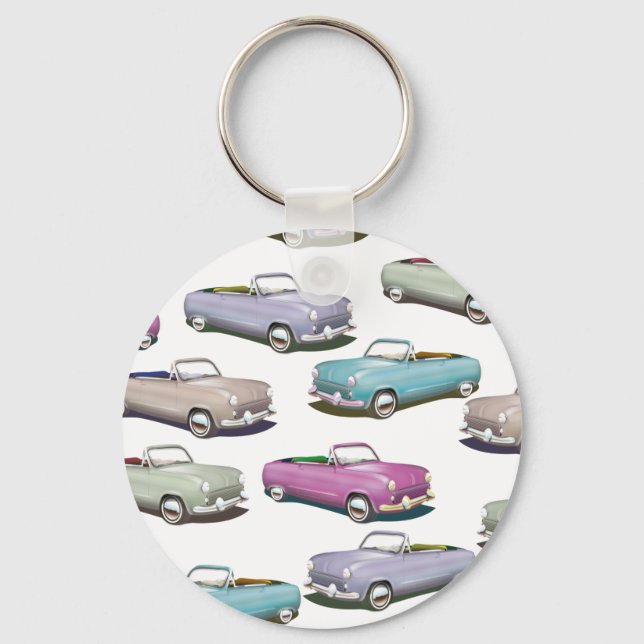 Cute vintage classic cars pattern key ring (Front)