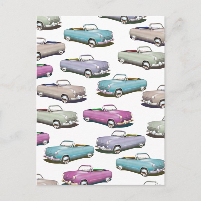 Cute vintage classic cars pattern postcard (Front)