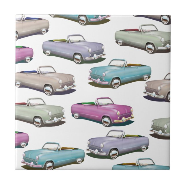 Cute vintage classic cars pattern tile (Front)
