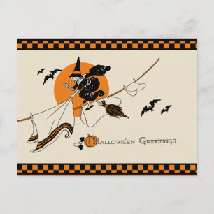 Cute Vintage Clothesline Witch Postcard