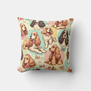 Cute Vintage Cocker Spaniel Seamless Pattern Cushion