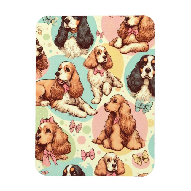 Cute Vintage Cocker Spaniel Seamless Pattern Magnet (Vertical)