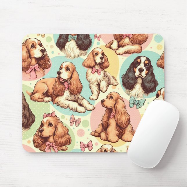 Cute Vintage Cocker Spaniel Seamless Pattern Mouse Mat (With Mouse)