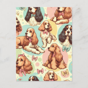 Cute Vintage Cocker Spaniel Seamless Pattern Postcard