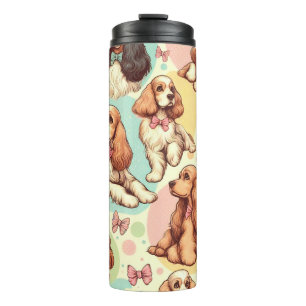Cute Vintage Cocker Spaniel Seamless Pattern Thermal Tumbler