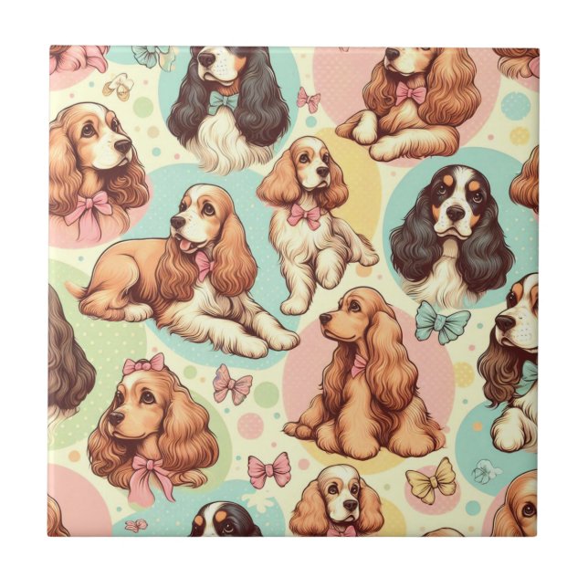 Cute Vintage Cocker Spaniel Seamless Pattern Tile (Front)