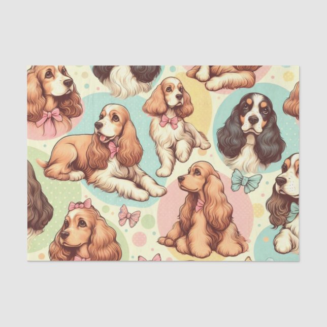 Cute Vintage Cocker Spaniel Seamless Pattern Tissue Paper (Front)