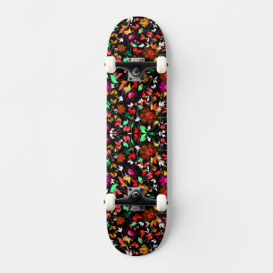 Cute vintage colourful floral texture skateboard