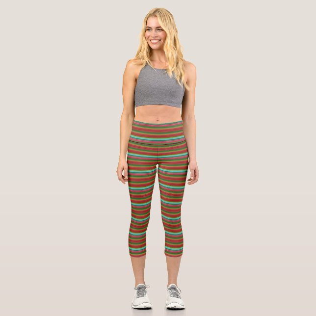 Cute vintage colourful stripes capri leggings (Front)