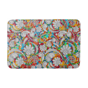 Cute vintage colourful white paisley patterns bath mat