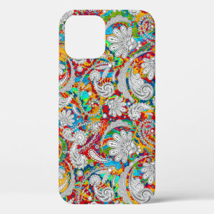 Cute vintage colourful white paisley patterns iPhone 12 case