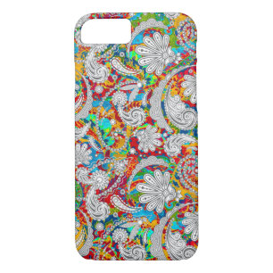 Cute vintage colourful white paisley patterns iPhone 8/7 case