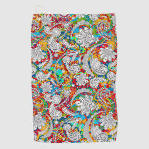 Cute vintage colourful white paisley patterns jigs golf towel