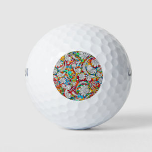 Cute vintage colourful white paisley patterns roun golf balls