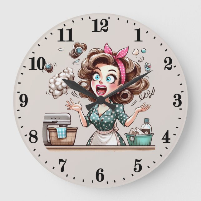 Cute vintage cooking lady large clock (Front)
