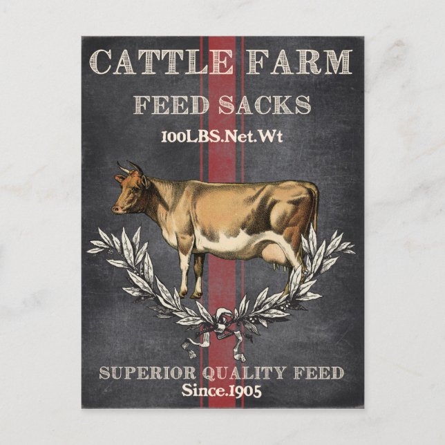 Cute Vintage Country cow feed sacks postcard (Front)